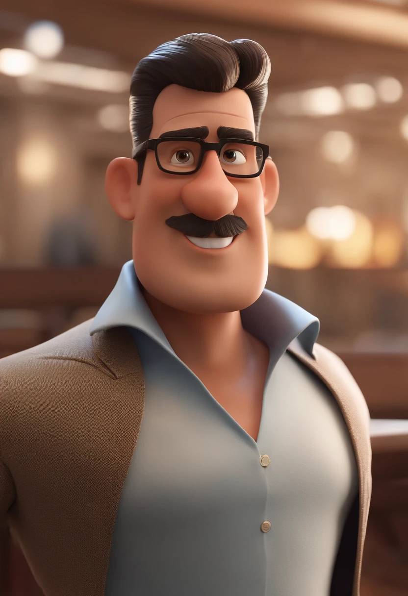 Cartoon character of a man with black glasses and a blue shirt, animation character, Caractere estilizado, animation style rendering, 3D estilizado, Arnold Maya render, 3 d render stylized, toon render keyshot, Personagem 3D, Personagem 3D, 3d rendering stylized, 3 d character render, personagem de desenho animado, Personagem de close up, Pose de personagem,  (Estilo Pixar) (master part:1.2) (Bokeh) (best quality) (pele detalhada) (textura detalhada) (8k) (argila) (Cinematic lighting) (foco nítido