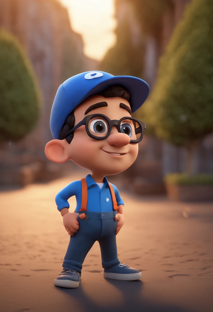 Cartoon character of a man with black glasses and a blue shirt, animation character, Caractere estilizado, animation style rendering, 3D estilizado, Arnold Maya render, 3 d render stylized, toon render keyshot, Personagem 3D, Personagem 3D, 3d rendering stylized, 3 d character render, personagem de desenho animado, Personagem de close up, Pose de personagem,  (Estilo Pixar) (master part:1.2) (Bokeh) (best quality) (pele detalhada) (textura detalhada) (8k) (argila) (Cinematic lighting) (foco nítido