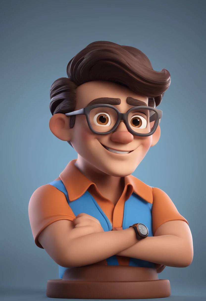 Cartoon character of a man with black glasses and a blue shirt, animation character, Caractere estilizado, animation style rendering, 3D estilizado, Arnold Maya render, 3 d render stylized, toon render keyshot, Personagem 3D, Personagem 3D, 3d rendering stylized, 3 d character render, personagem de desenho animado, Personagem de close up, Pose de personagem, (Estilo Pixar) (master part:1.2) (Bokeh) (best quality) (pele detalhada) (textura detalhada) (8k) (argila) (Cinematic lighting) (foco nítido