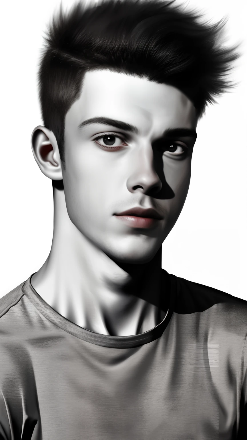 white background, Charcoal painting, young man portrait, high quality 4k