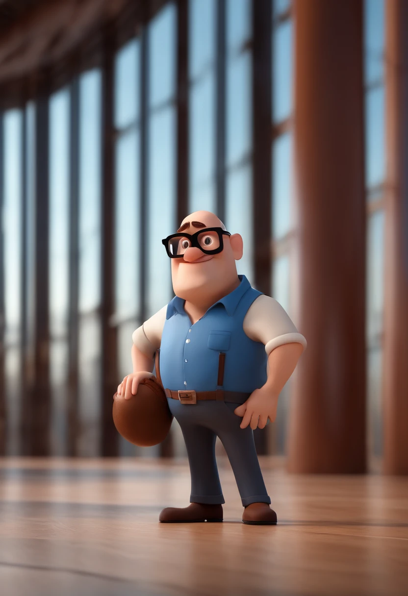 Cartoon character of a bald man wearing black glasses and a blue shirt, um personagem animado, Caractere estilizado, animation style rendering, 3D estilizado, Arnold Maya render, 3 d render stylized, toon render keyshot, Personagem 3D, Personagem 3D, 3d rendering stylized, 3 d character render, personagem de desenho animado, Personagem de close up, Pose de personagem, (Estilo Pixar) (master part:1.2) (Bokeh) (best quality) (pele detalhada) (textura detalhada) (8k) (argila) (Cinematic lighting) (foco nítido，Senta e vaza a parte superior do corpo