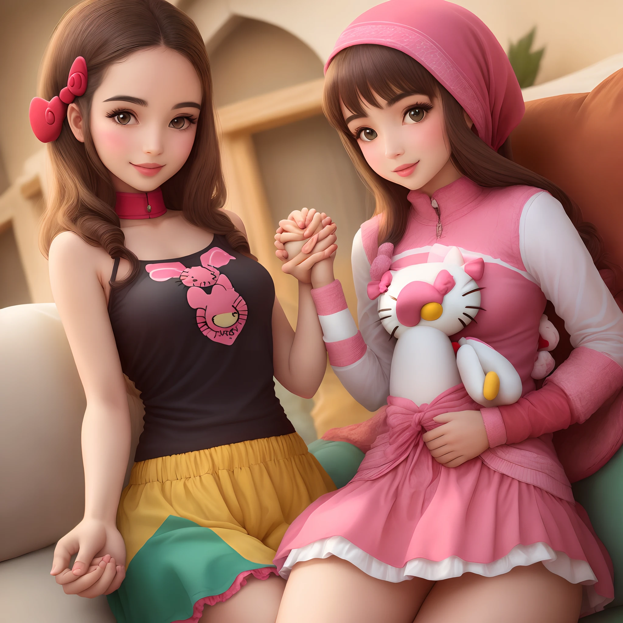A Moroccan hello Kitty holding the hand of an Algerian hello Kitty