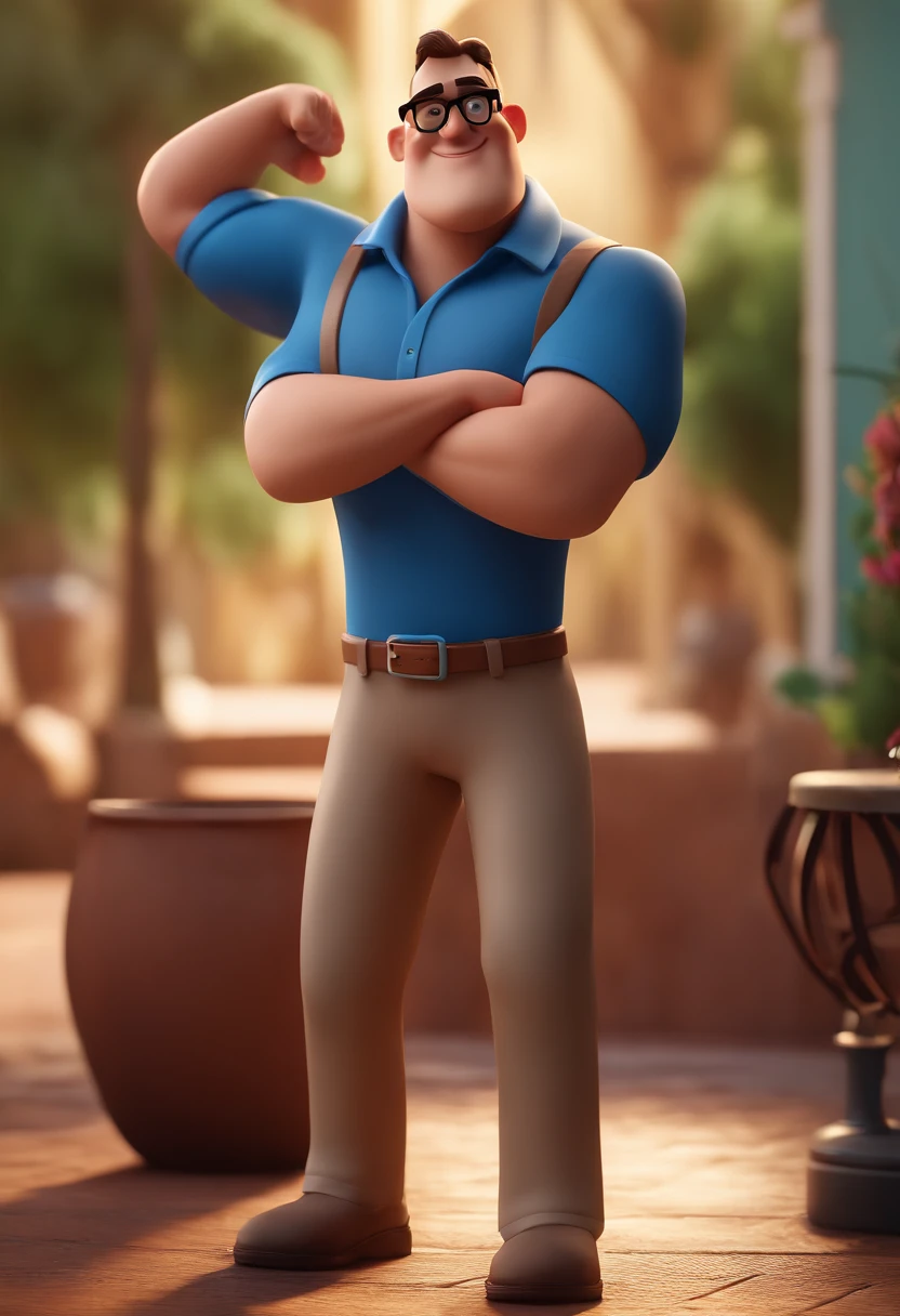 Cartoon character of a man with black glasses and a blue shirt, animation character, Caractere estilizado, animation style rendering, 3D estilizado, Arnold Maya render, 3 d render stylized, toon render keyshot, Personagem 3D, Personagem 3D, 3d rendering stylized, 3 d character render, personagem de desenho animado, Personagem de close up, Pose de personagem, (Estilo Pixar) (master part:1.2) (Bokeh) (best quality) (pele detalhada) (textura detalhada) (8k) (argila) (Cinematic lighting) (foco nítido