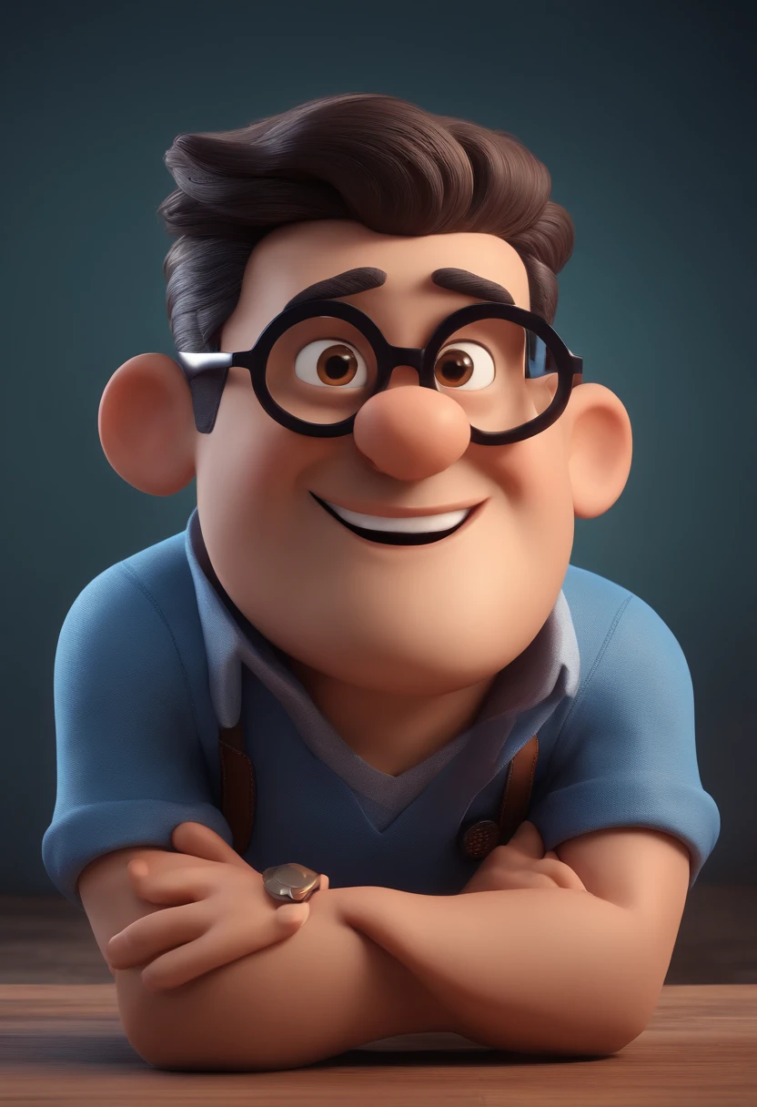 Cartoon character of a man with black glasses and a blue shirt, animation character, Caractere estilizado, animation style rendering, 3D estilizado, Arnold Maya render, 3 d render stylized, toon render keyshot, Personagem 3D, Personagem 3D, 3d rendering stylized, 3 d character render, personagem de desenho animado, Personagem de close up, Pose de personagem, (Estilo Pixar) (master part:1.2) (Bokeh) (best quality) (pele detalhada) (textura detalhada) (8k) (argila) (Cinematic lighting) (foco nítido