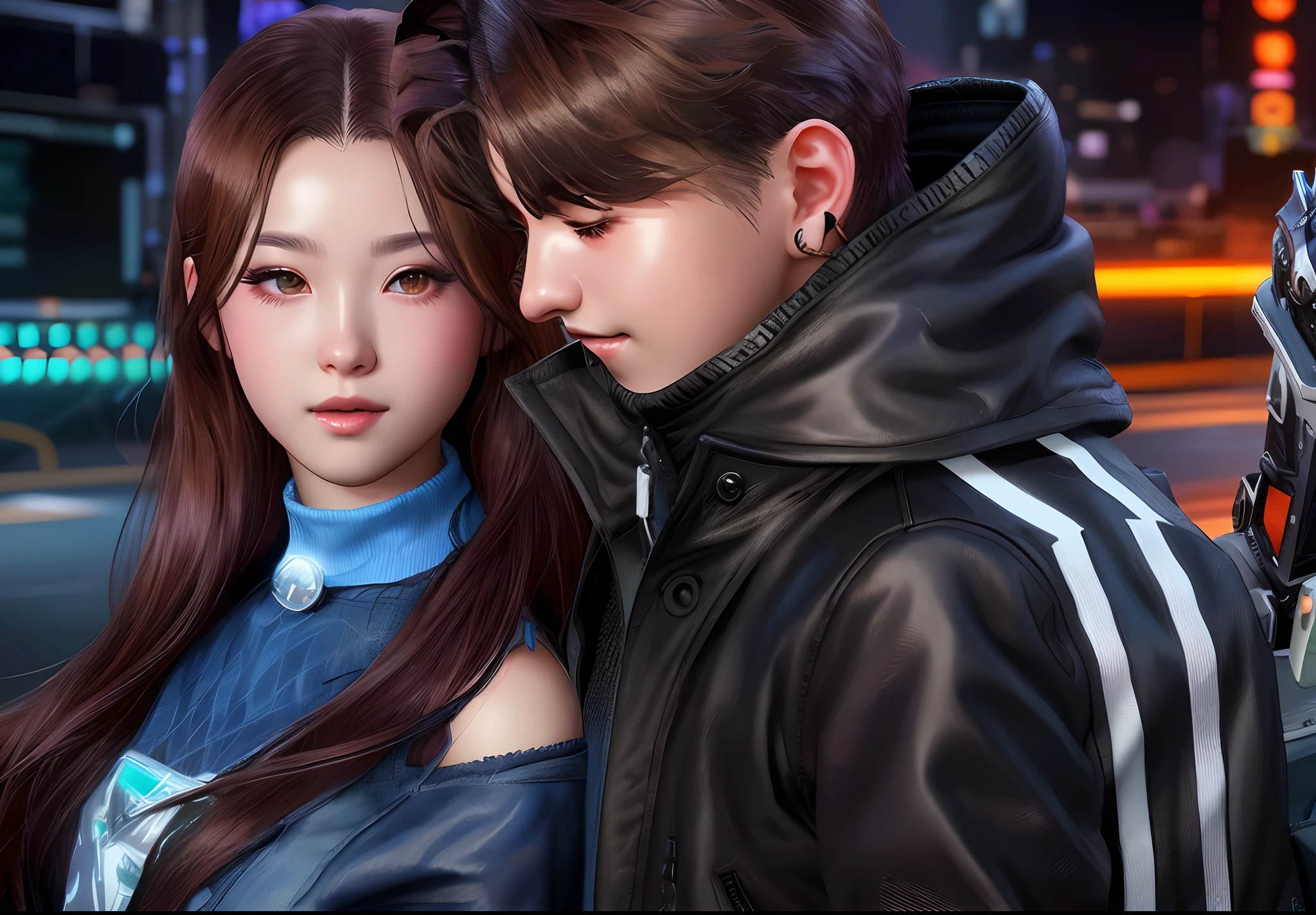 there are two people standing next to each other in a video game, sakimichan and frank franzzeta, hyper realistic content, trending on cgstation, sakimichan, style game square enix, ( ultra realistic ), 8k artgerm bokeh, realistic artstyle, ultra-realistic graphics, kda and sam yang, trending at cgstation