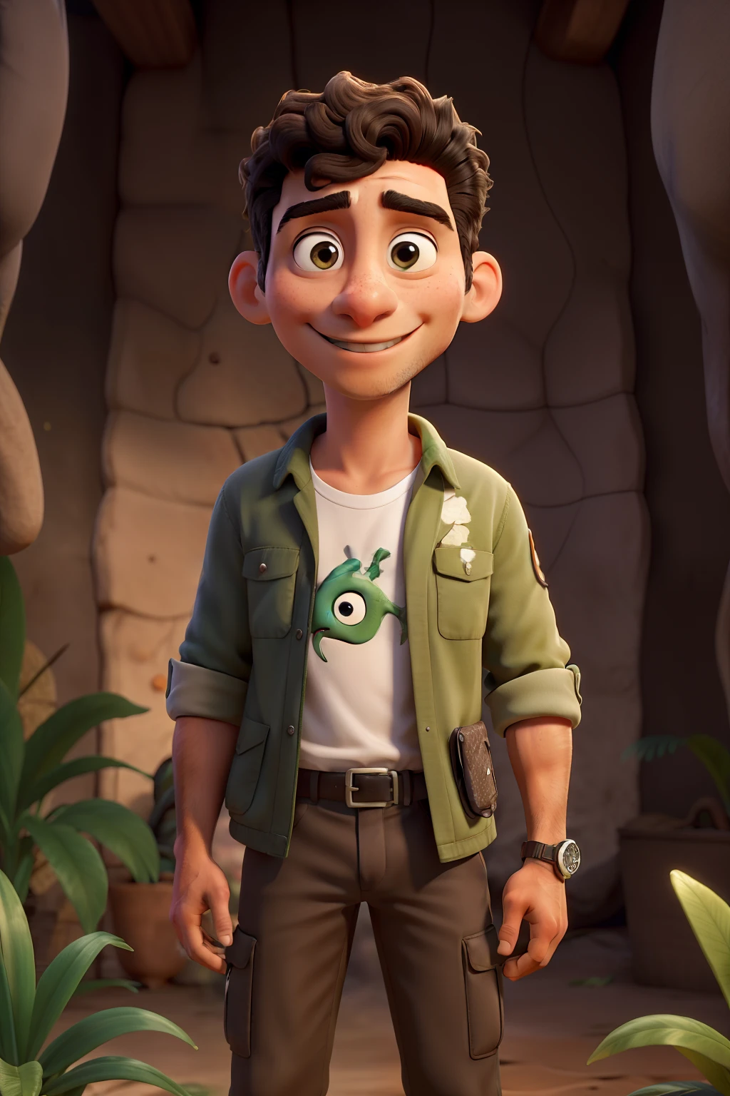 biologist, caucasiano, cabelo curto, 35 anos, na mata noite, with a snake in hand