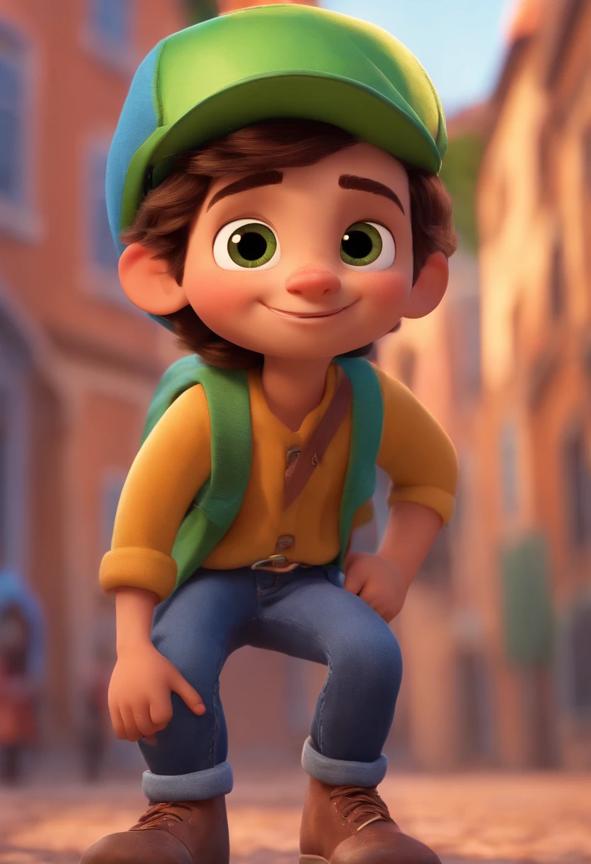 Image of a boy for a story in a YouTube video in Pixar format, He's the allabester, He's the class leader, He's outgoing, Playful and gets up for a lot of things, cabelo curto