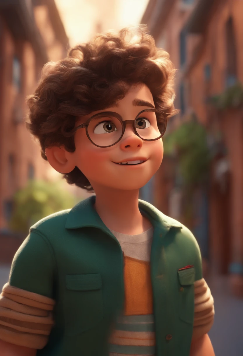 Image of a boy for a story in a YouTube video in Pixar format, He's the  allabester, He's the class leader, He's outgoing, Playful and gets up for a lot of things, cabelo curto