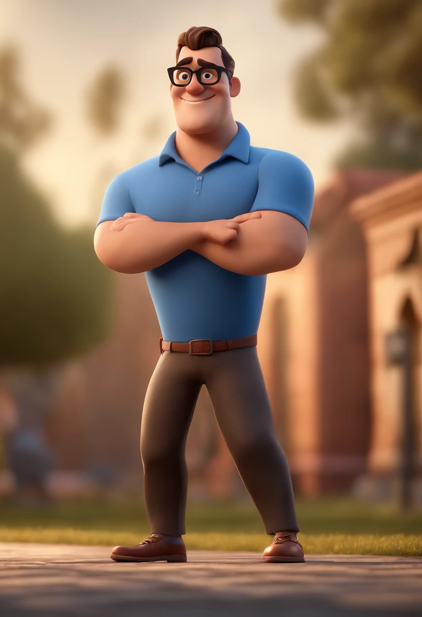 Cartoon character of a man with black glasses and a blue shirt, animation character, Caractere estilizado, animation style rendering, 3D estilizado, Arnold Maya render, 3 d render stylized, toon render keyshot, Personagem 3D, Personagem 3D, 3d rendering stylized, 3 d character render, personagem de desenho animado, Personagem de close up, Pose de personagem, (Estilo Pixar) (master part:1.2) (Bokeh) (best quality) (pele detalhada) (textura detalhada) (8k) (argila) (Cinematic lighting) (foco nítido