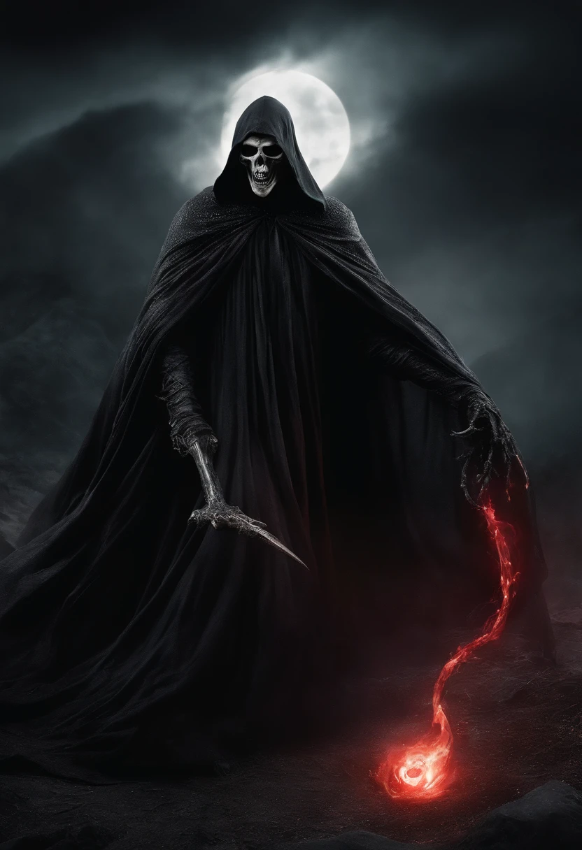 The image of a Dementor is frightening and repulsive. He is covered in a tattered black cloak, which hides his skeletal, gray body. It has no eyes, just two dark holes through which a strange red light shines. It has a large mouth full of teeth, and a huge scythe in its right hand. He floats effortlessly a few inches above the ground and is surrounded by an otherworldly darkness and cold.