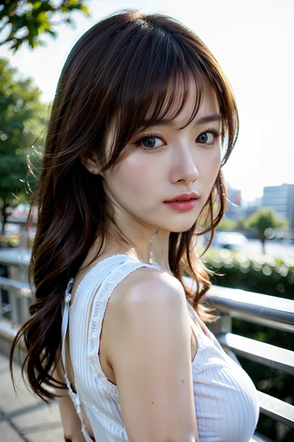 Japanese women、50 years old、Brown Hair、Shortcuts、White camisole、Bcup、