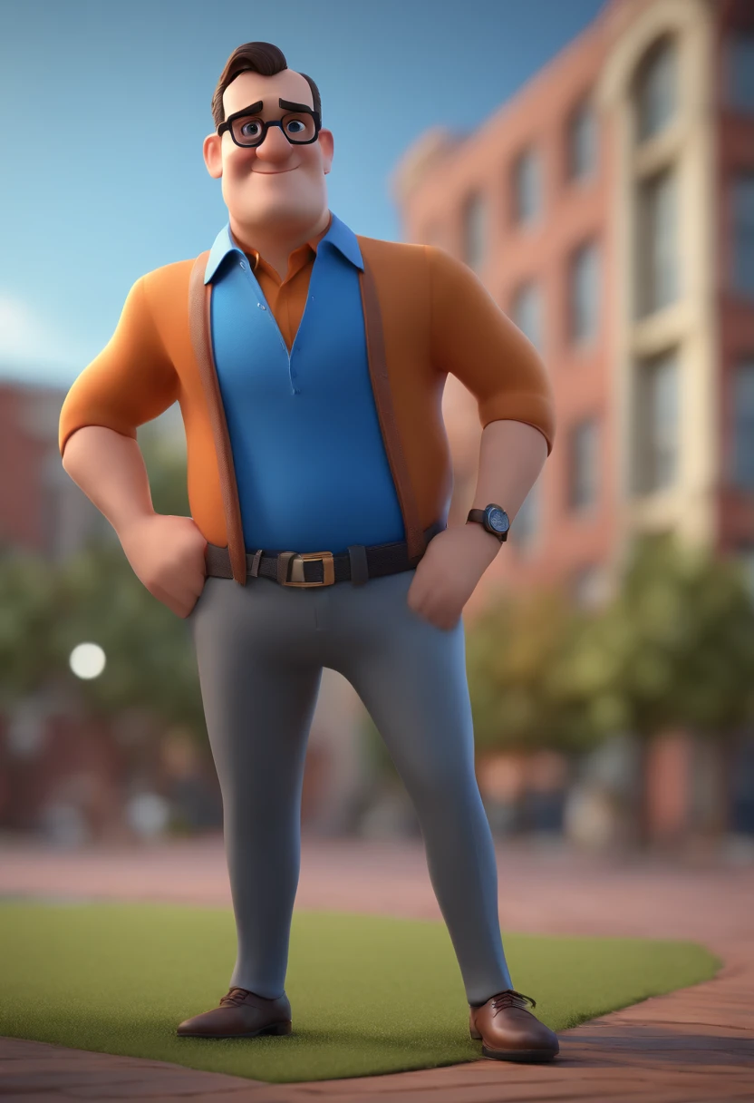 Cartoon character of a man with black glasses and a blue shirt, animation character, Caractere estilizado, animation style rendering, 3D estilizado, Arnold Maya render, 3 d render stylized, toon render keyshot, Personagem 3D, Personagem 3D, 3d rendering stylized, 3 d character render, personagem de desenho animado, Personagem de close up, Pose de personagem, (Estilo Pixar) (master part:1.2) (Bokeh) (best quality) (pele detalhada) (textura detalhada) (8k) (argila) (Cinematic lighting) (foco nítido