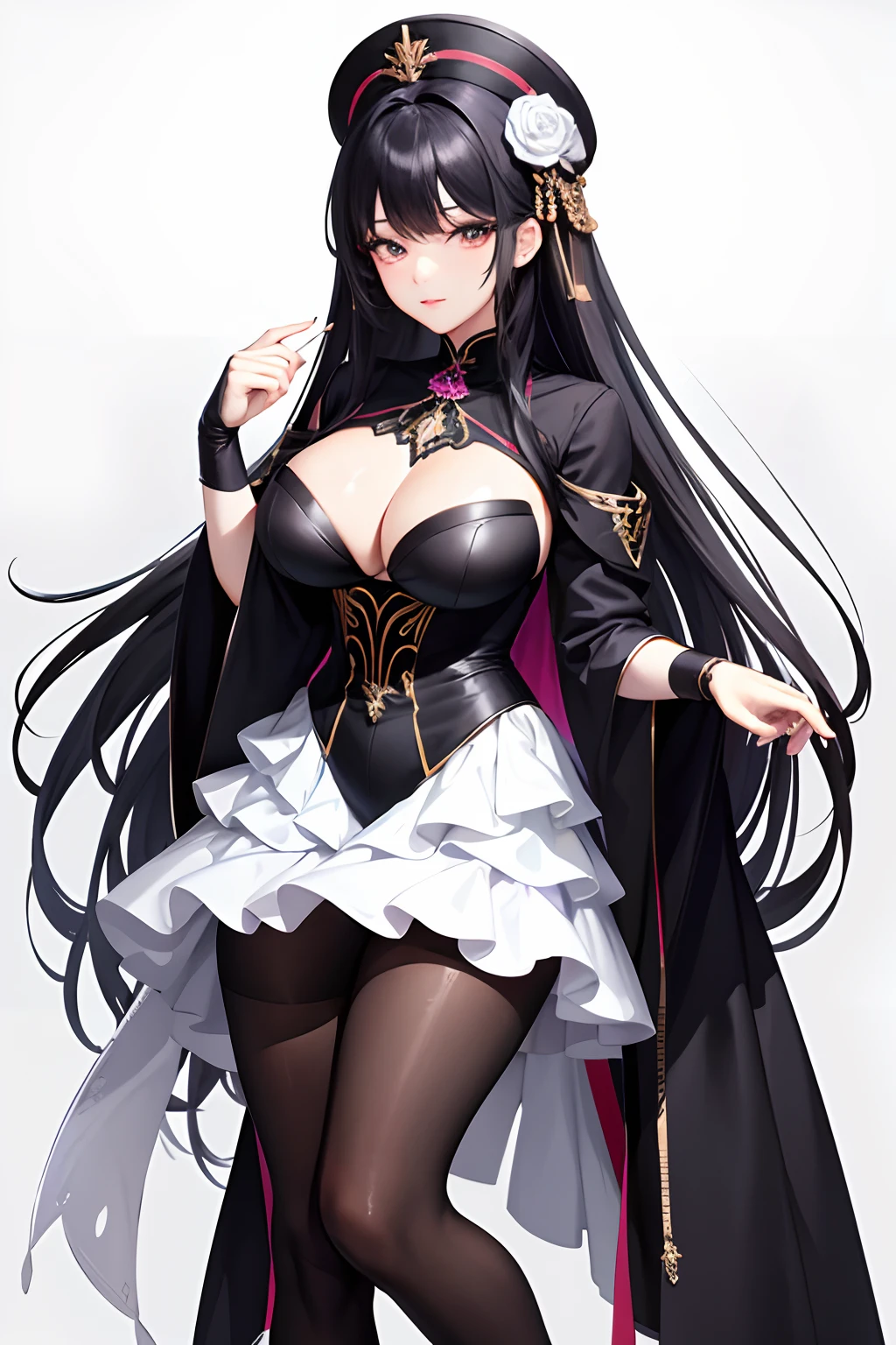 (tmasterpiece,top Quority,best qualtiy,offcial art,Beauty and aesthetics:1.2),(1girl in),Extremely detailed,(s fractal art:1.3),highly colorful,best detailed,Wear dark black V-tights,Colossal tits,Big Assa,white color hair,ultra-delicate face,Cute Korean makeup beauties