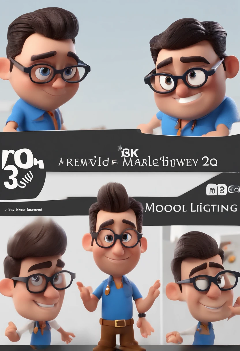 Cartoon character of a man with black glasses and a blue shirt, animation character, Caractere estilizado, animation style rendering, 3D estilizado, Arnold Maya render, 3 d render stylized, toon render keyshot, Personagem 3D, Personagem 3D, 3d rendering stylized, 3 d character render, personagem de desenho animado, Personagem de close up, Pose de personagem,  (Estilo Pixar) (master part:1.2) (Bokeh) (best quality) (pele detalhada) (textura detalhada) (8k) (argila) (Cinematic lighting) (foco nítido