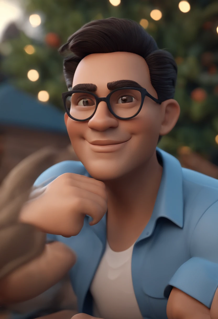 Cartoon character of a man wearing black glasses and a blue shirt, um personagem animado, Caractere estilizado, animation style rendering, 3D estilizado, Arnold Maya render, 3 d render stylized, toon render keyshot, Personagem 3D, Personagem 3D, 3d rendering stylized, 3 d character render, personagem de desenho animado, Personagem de close up, Pose de personagem, (Estilo Pixar) (master part:1.2) (Bokeh) (best quality) (pele detalhada) (textura detalhada) (8k) (argila) (Cinematic lighting) (foco nítido,Senta e vaza a parte superior do corpo