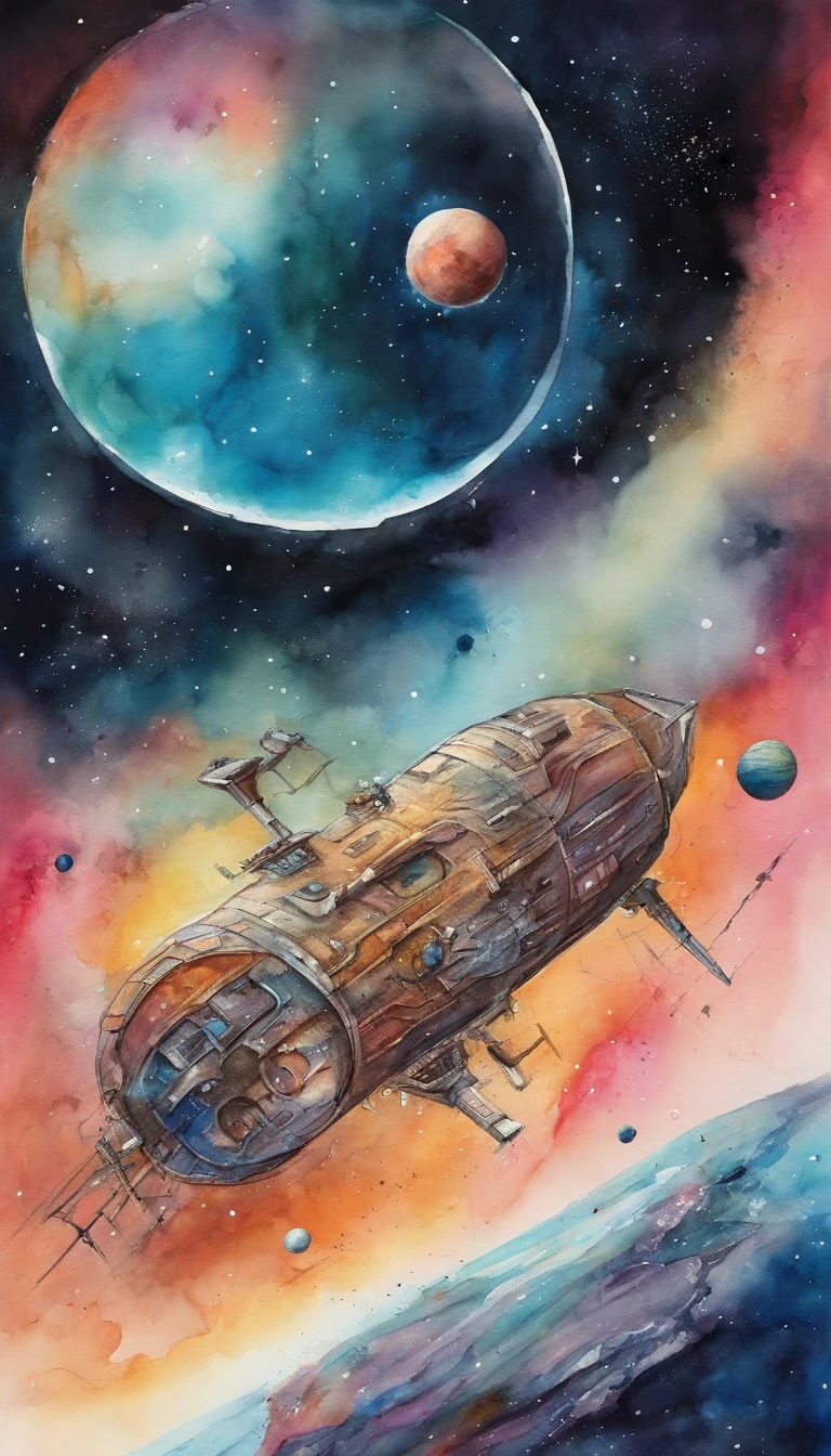 Colorful futuristic illustration of space,Hay un planeta en el medio, a beautiful artwork illustration