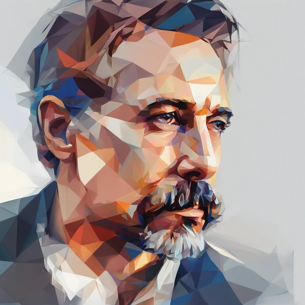Pintura de um homem com bigode e bigode no rosto, Meia Face, rosto sombrio, arte digital do retrato, Retrato de Chiaroscuro, Autorretrato!!!!, Assista intensamente, portrait symetrical, Meio Retrato, rosto sombreado, Retrato abstrato, Rosto nas sombras, Holofote no meio do rosto, colorido, arte digital, mas foto, Olhar Focado, beleza abstrata, Centrado, looking at the camera, facing camera, nearing perfection, dynamic, altamente detalhado, liso, Crisp Focus, 8k, high-definition resolution, illustration, illustrations by Carne Griffiths and Wadim Kashin, Fundo branco