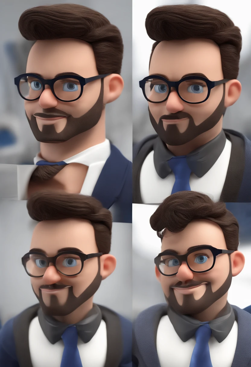 Cartoon character of a man with black glasses, pouco cabelo calvo, cor preto e branco e uma camisa azul, animation character, Caractere estilizado, animation style rendering, 3D estilizado, Edson render, 3 d render stylized, toon render keyshot, Personagem 3D, Personagem 3D, 3d rendering stylized, 3 d character render, personagem de desenho animado, Personagem de close up, Pose de personagem, (Estilo Pixar) (master part:1.2) (Bokeh) (best quality) (pele detalhada) (textura detalhada) (8k) (argila) (Cinematic lighting) (foco nítido)