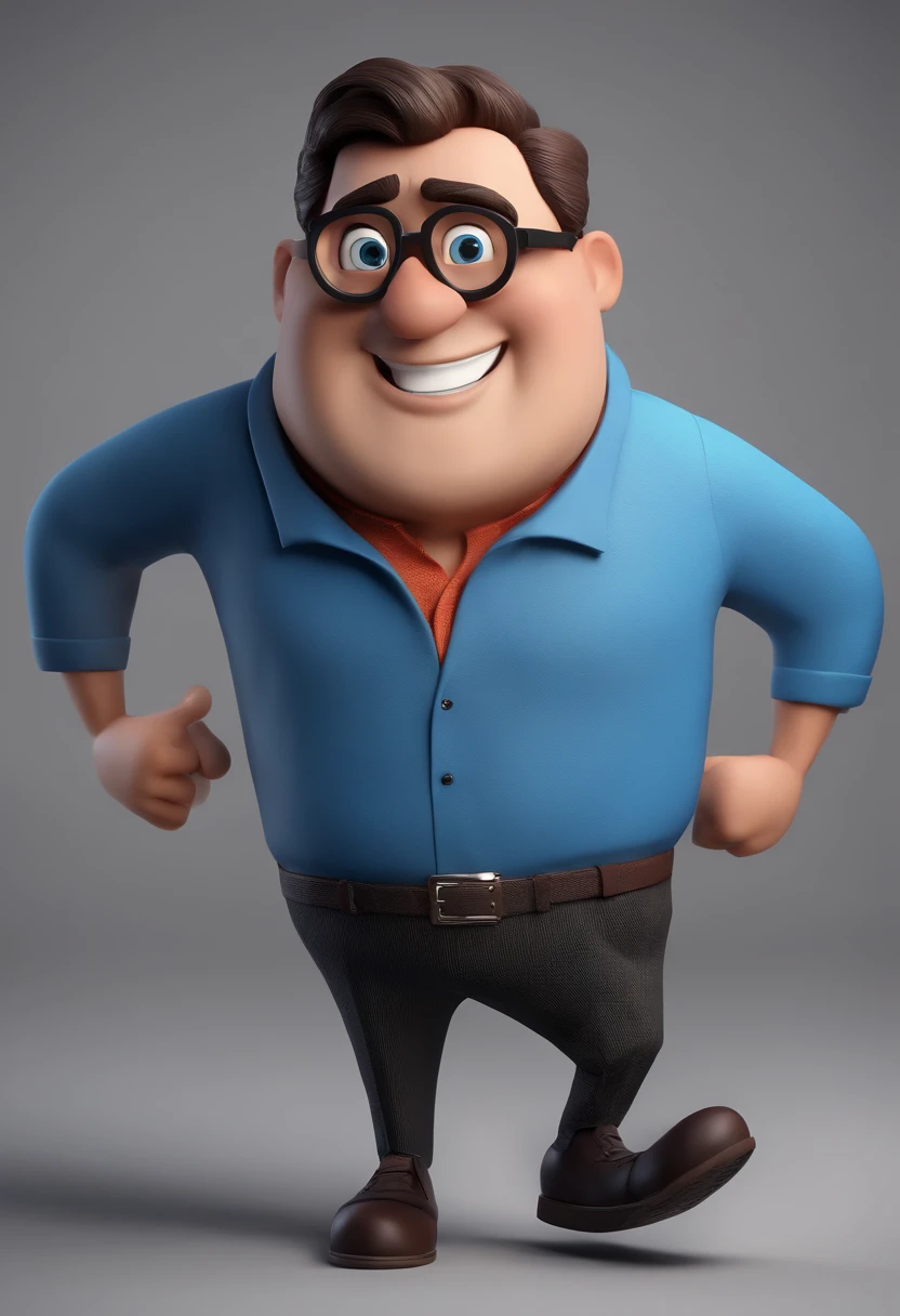 Cartoon character of a man with black glasses and a blue shirt, animation character, Caractere estilizado, animation style rendering, 3D estilizado, Arnold Maya render, 3 d render stylized, toon render keyshot, Personagem 3D, Personagem 3D, 3d rendering stylized, 3 d character render, personagem de desenho animado, Personagem de close up, Pose de personagem,  (Estilo Pixar) (master part:1.2) (Bokeh) (best quality) (pele detalhada) (textura detalhada) (8k) (argila) (Cinematic lighting) (foco nítido