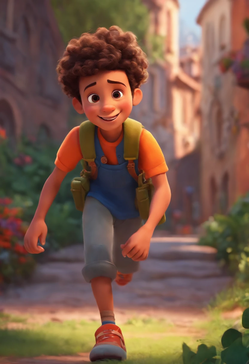 Image of a boy for a story in a YouTube video in Pixar format, He's the little allabester, He's the class leader, He's outgoing, Playful and gets up for a lot of things, cabelo curto