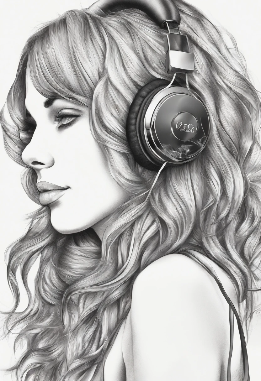 Dibujo para colorear de una chica con auriculares puestos