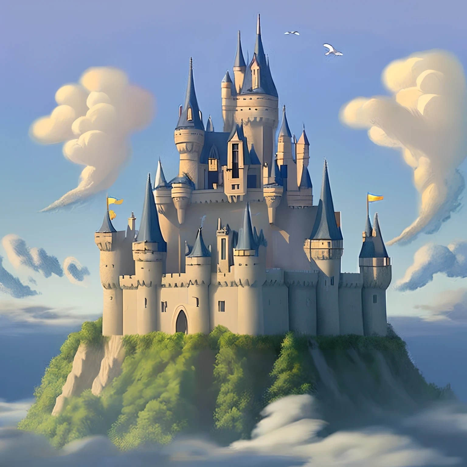 masterpiece、hightquality、life-like、A detailed、Like the photo、Deities々Castle in the Sky、Castle in the Sky、Flying Castle、Castle in the Sky、Castle of Glory、Castle above the clouds、The tree々A lush castle surrounded by