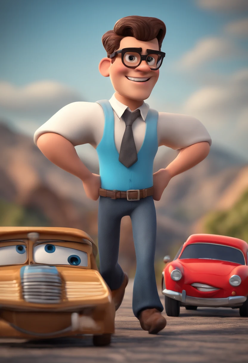 Cartoon character of a man with black glasses and a blue shirt, animation character, Caractere estilizado, animation style rendering, 3D estilizado, Arnold Maya render, 3 d render stylized, toon render keyshot, Personagem 3D, Personagem 3D, 3d rendering stylized, 3 d character render, personagem de desenho animado, Personagem de close up, Pose de personagem, (Estilo Pixar) (master part:1.2) (Bokeh) (best quality) (pele detalhada) (textura detalhada) (8k) (argila) (Cinematic lighting) (foco nítido