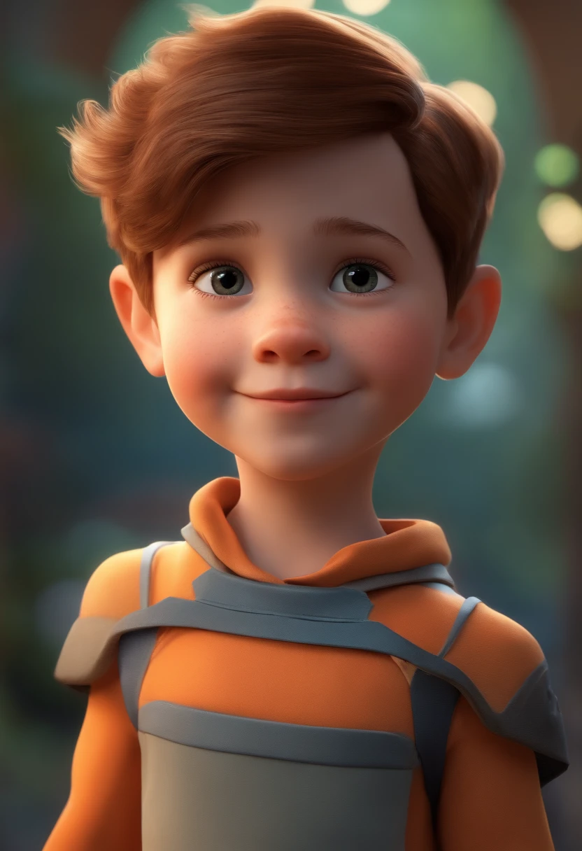 a happy cute  standing short hair, vestindo uma fantasia espacial, , fundo branco, barnet, Tom, Estilo Pixar, ....3d, desenhos animados, rosto detalhado, asymmetrical 16k