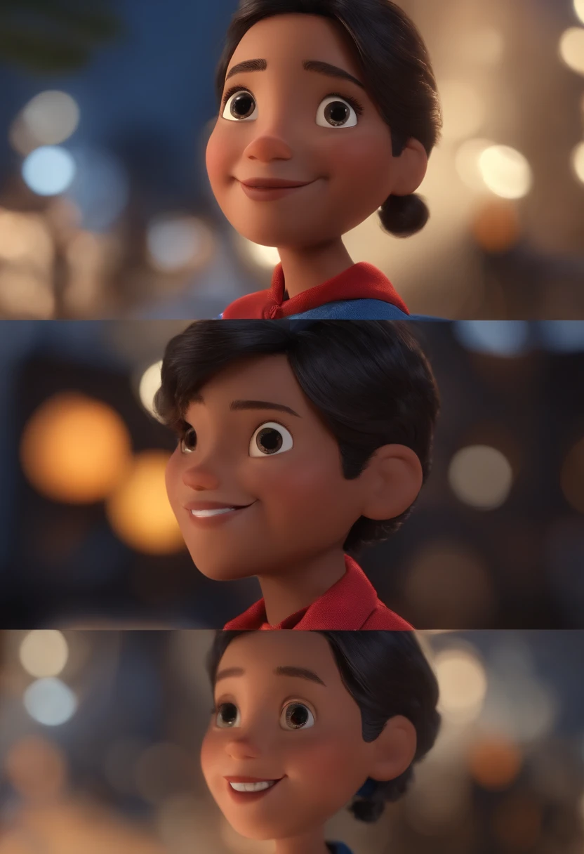 Garoto, estilo disney, tom de pele: claro: Cabelo: marrom escuro, liso, curto, penteado para o lado direito. camisa: social, Cor azul. Fundo: Gray and white gradient,Comemorando, Hands raised, sorrindo, feliz, (estilo pixar) (obra-prima:1.2) (bokeh) (melhor qualidade) (pele detalhada) (textura detalhada) (8k) (claymation) (cinematic lighthing) (foco nítido
