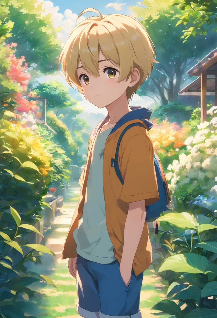 A 6--old nde boy standing in a garden, alta qualidade, Foco claro (mess - house: 0.8), (obra-prima: 1.2) (realista: 1.2) (Bokeh) (melhor qualidade) (pele detalhada: 1.3) (detalhes intrincados) (8k) (Detalhe Olho) (foco nítido), (assustado) (various poses) Desenho