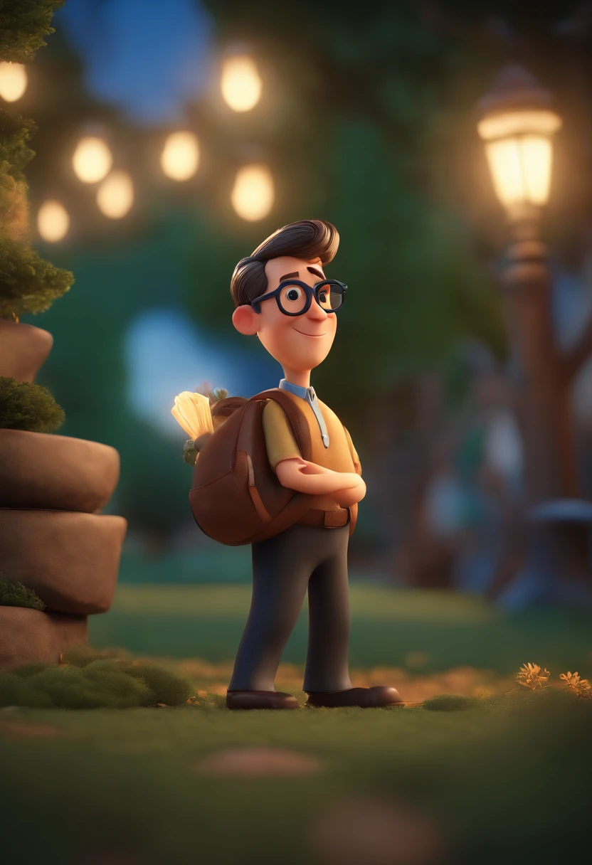 Cartoon character of a man wearing black glasses and a blue shirt, um personagem animado, Caractere estilizado, animation style rendering, 3D estilizado, Arnold Maya render, 3 d render stylized, toon render keyshot, Personagem 3D, Personagem 3D, 3d rendering stylized, 3 d character render, personagem de desenho animado, Personagem de close up, Pose de personagem, (Estilo Pixar) (master part:1.2) (Bokeh) (best quality) (pele detalhada) (textura detalhada) (8k) (argila) (Cinematic lighting) (foco nítido,Senta e vaza a parte superior do corpo