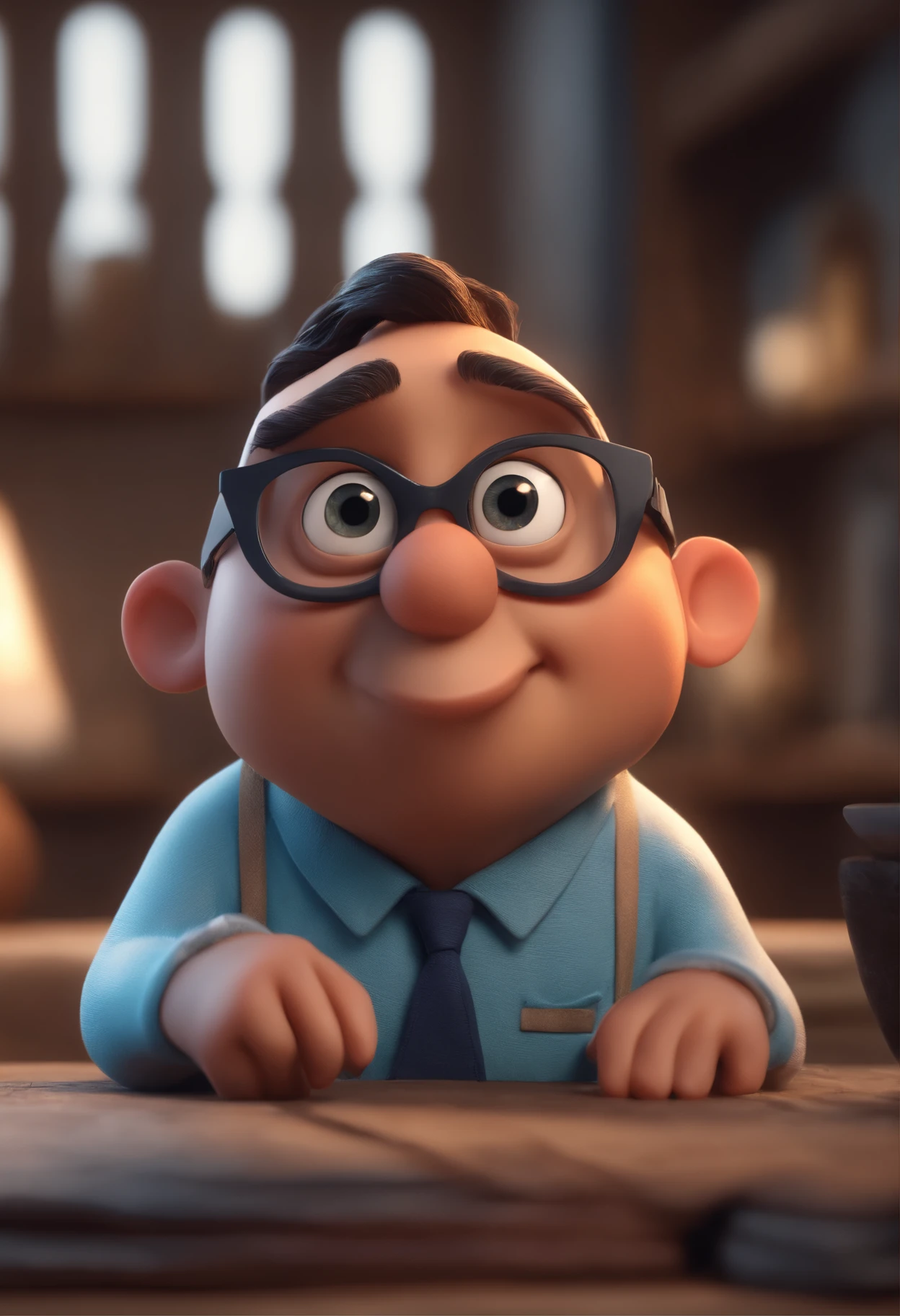 Cartoon character of a man with black glasses and a blue shirt, animation character, Caractere estilizado, animation style rendering, 3D estilizado, Arnold Maya render, 3 d render stylized, toon render keyshot, Personagem 3D, Personagem 3D, 3d rendering stylized, 3 d character render, personagem de desenho animado, Personagem de close up, Pose de personagem,  (Estilo Pixar) (master part:1.2) (Bokeh) (best quality) (pele detalhada) (textura detalhada) (8k) (argila) (Cinematic lighting) (foco nítido