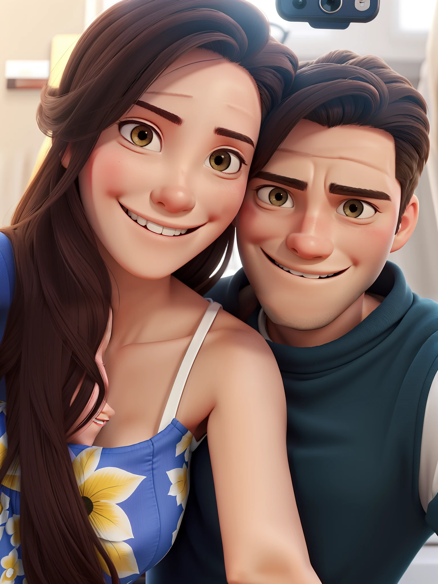 Hugging couple smiling at a selfi