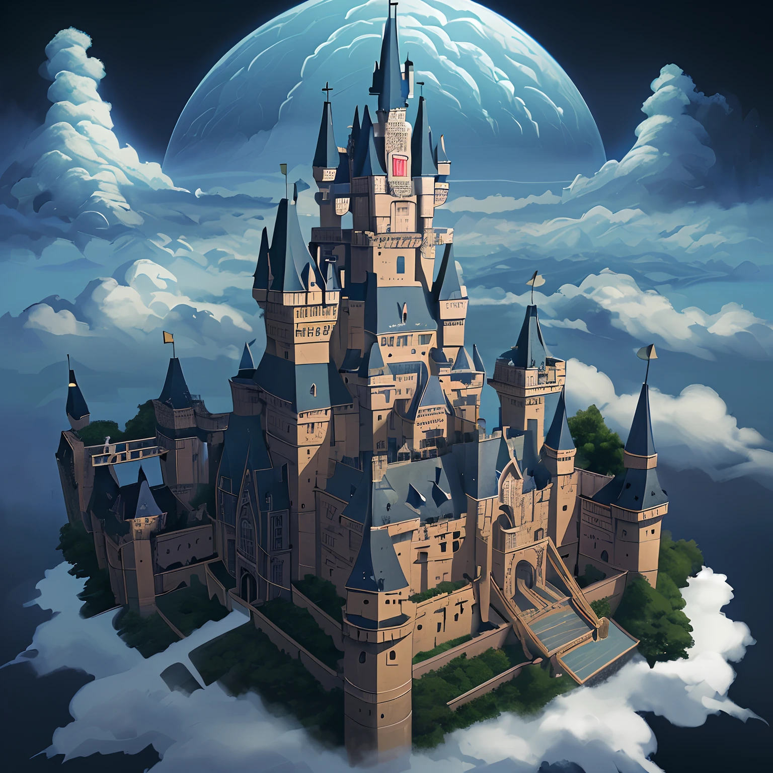 masterpiece、hightquality、life-like、A detailed、Like the photo、Deities々Castle in the Sky、Castle in the Sky、Flying Castle、Castle in the Sky、Castle of Glory、Castle above the clouds、The tree々A lush castle surrounded by