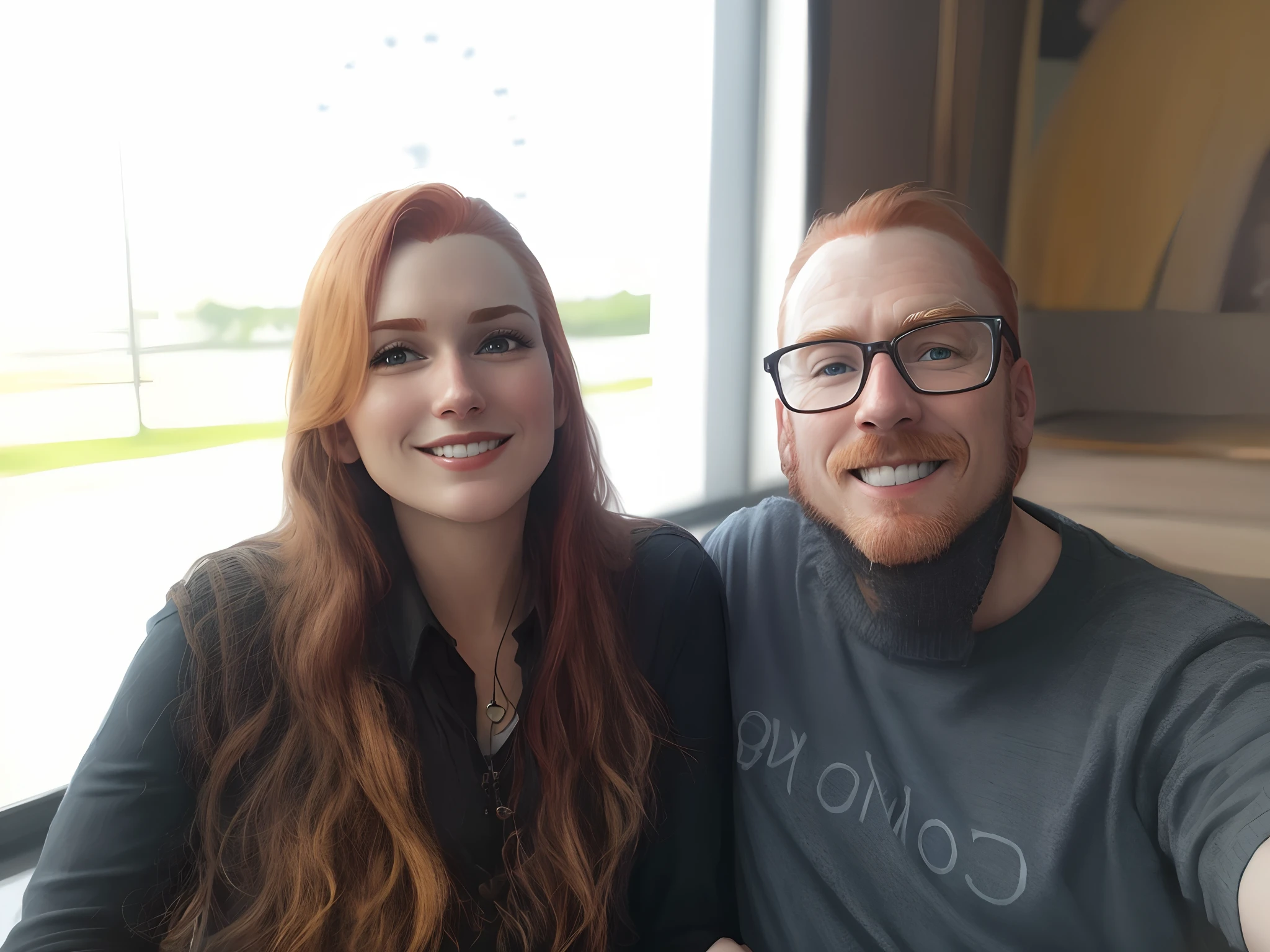Casal na foto, on the left side a red-haired woman and on the right side a blond man, both in the Pixar version of Disney