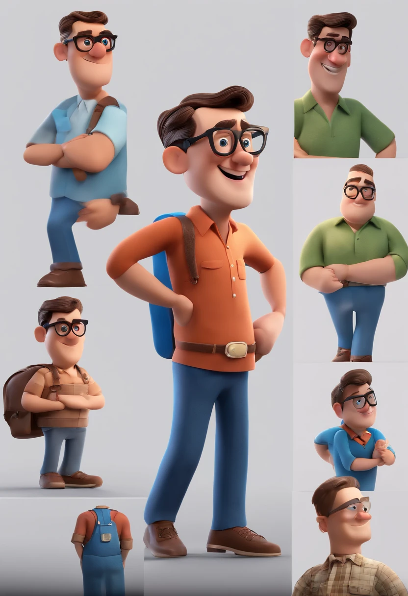 Cartoon character of a man with black glasses and a blue shirt, animation character, Caractere estilizado, animation style rendering, 3D estilizado, Arnold Maya render, 3 d render stylized, toon render keyshot, Personagem 3D, Personagem 3D, 3d rendering stylized, 3 d character render, personagem de desenho animado, Personagem de close up, Pose de personagem, (Estilo Pixar) (master part:1.2) (Bokeh) (best quality) (pele detalhada) (textura detalhada) (8k) (argila) (Cinematic lighting) (foco nítido