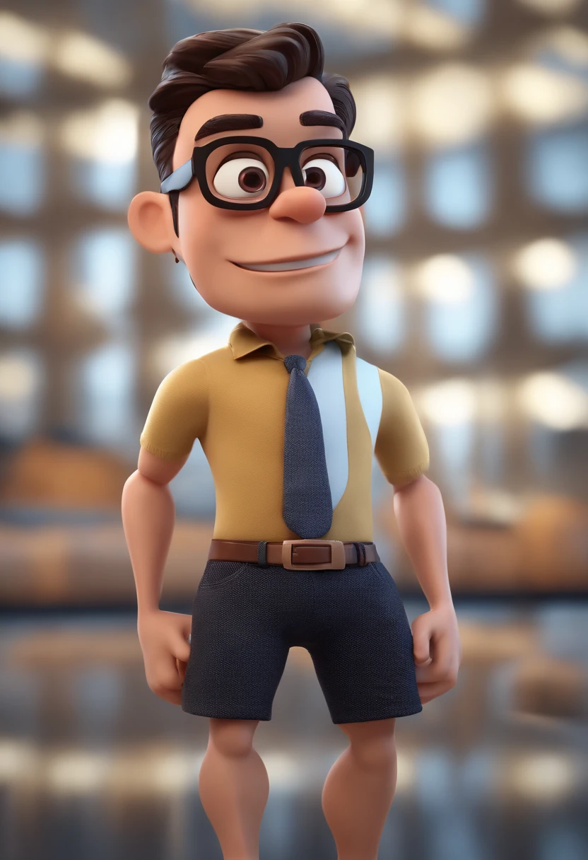 Cartoon character of a man with black glasses only in his underwear , animation character, Caractere estilizado, animation style rendering, 3D estilizado, Arnold Maya render, 3 d render stylized, toon render keyshot, Personagem 3D, Personagem 3D, 3d rendering stylized, 3 d character render, personagem de desenho animado, Personagem de close up, Pose de personagem, (Estilo Pixar) (master part:1.2) (Bokeh) (best quality) (pele detalhada) (textura detalhada) (8k) (argila) (Cinematic lighting) (foco nítido