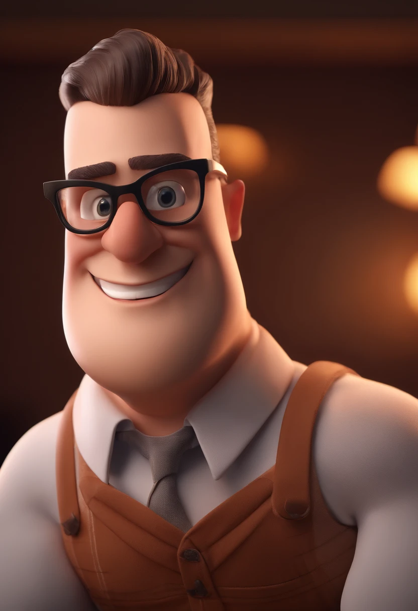 Cartoon character of a man with black glasses only in his underwear , animation character, Caractere estilizado, animation style rendering, 3D estilizado, Arnold Maya render, 3 d render stylized, toon render keyshot, Personagem 3D, Personagem 3D, 3d rendering stylized, 3 d character render, personagem de desenho animado, Personagem de close up, Pose de personagem,  (Estilo Pixar) (master part:1.2) (Bokeh) (best quality) (pele detalhada) (textura detalhada) (8k) (argila) (Cinematic lighting) (foco nítido
