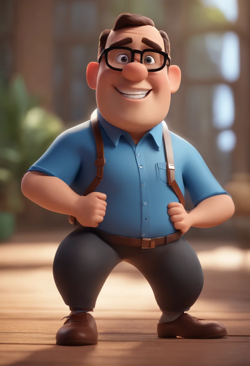 Cartoon character of a man with black glasses and a blue shirt, animation character, Caractere estilizado, animation style rendering, 3D estilizado, Arnold Maya render, 3 d render stylized, toon render keyshot, Personagem 3D, Personagem 3D, 3d rendering stylized, 3 d character render, personagem de desenho animado, Personagem de close up, Pose de personagem,  (Estilo Pixar) (master part:1.2) (Bokeh) (best quality) (pele detalhada) (textura detalhada) (8k) (argila) (Cinematic lighting) (foco nítido