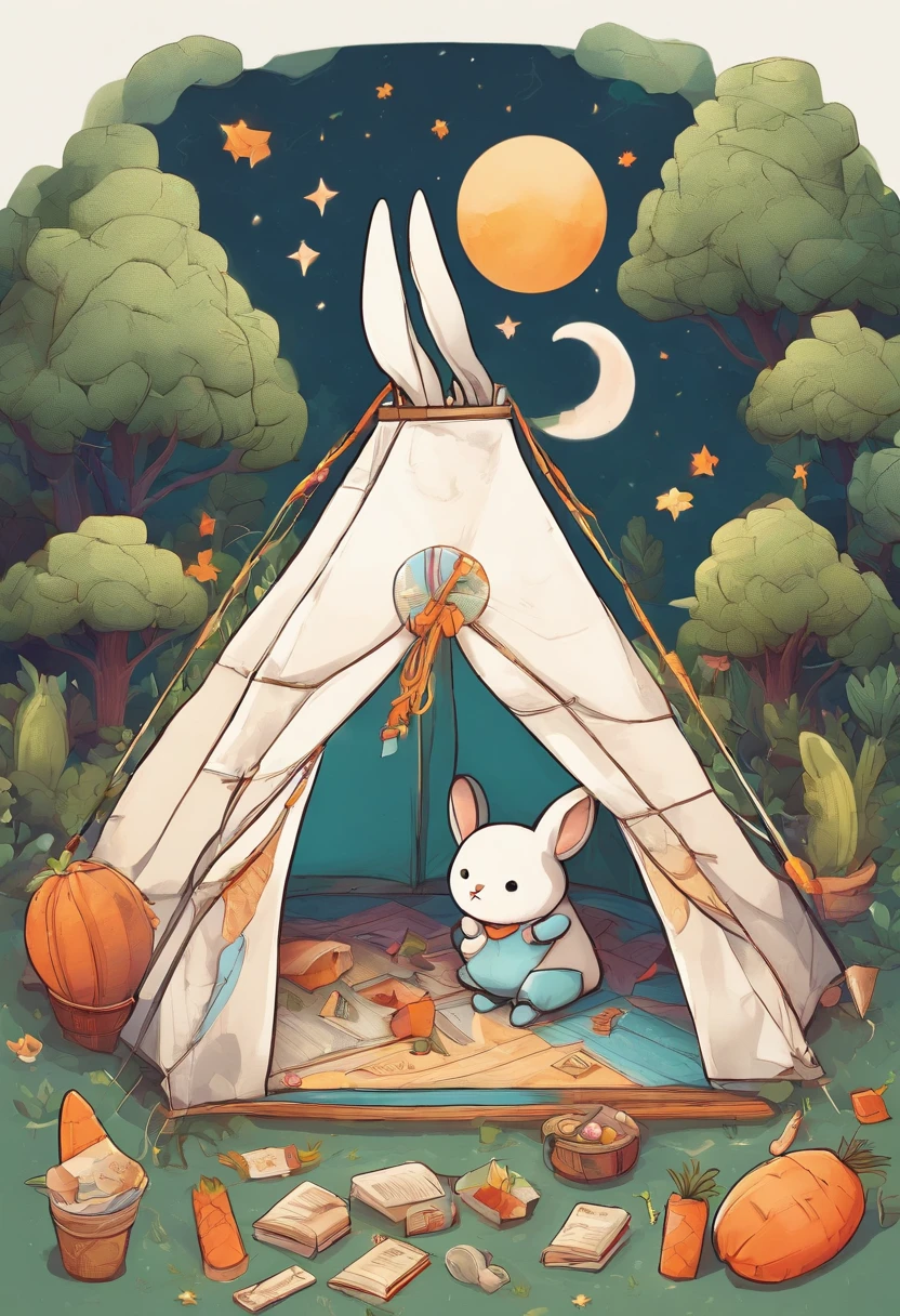 themoon,Bunny in tent,flashlights,carrots