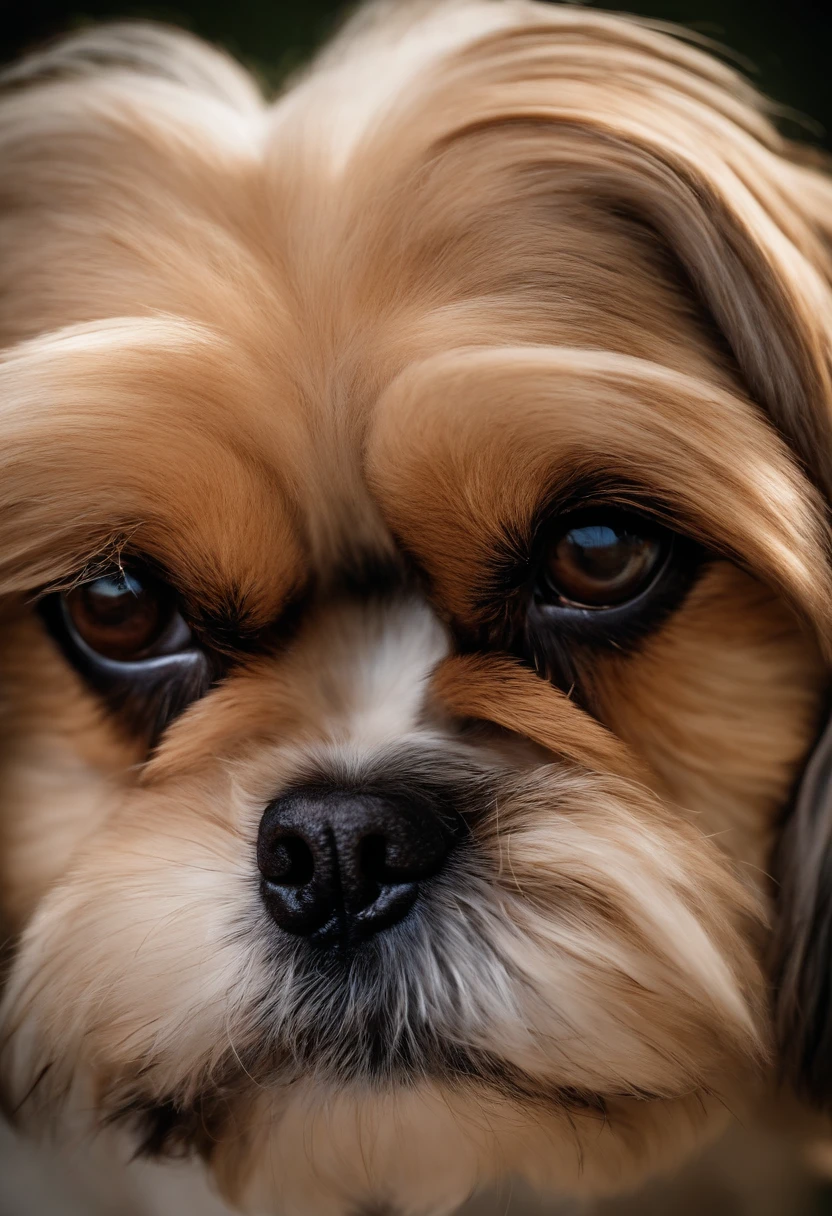 a female beige Shih Tzu dog with brown eyes