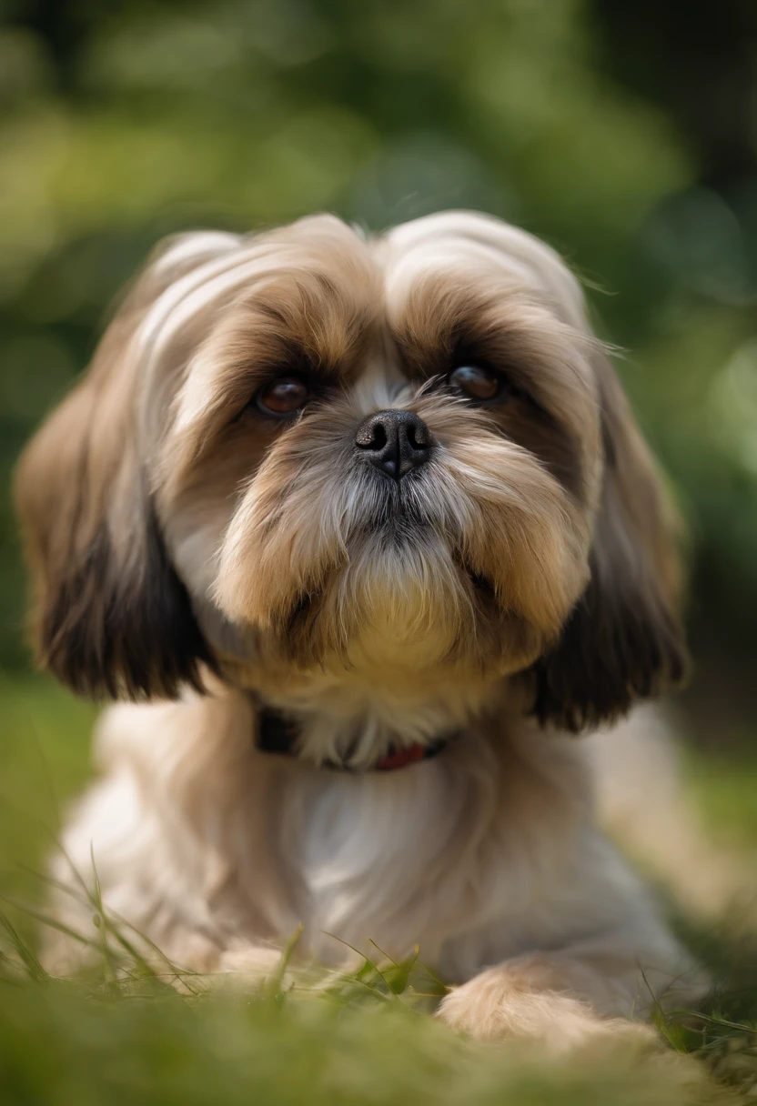 a female beige Shih Tzu dog with brown eyes