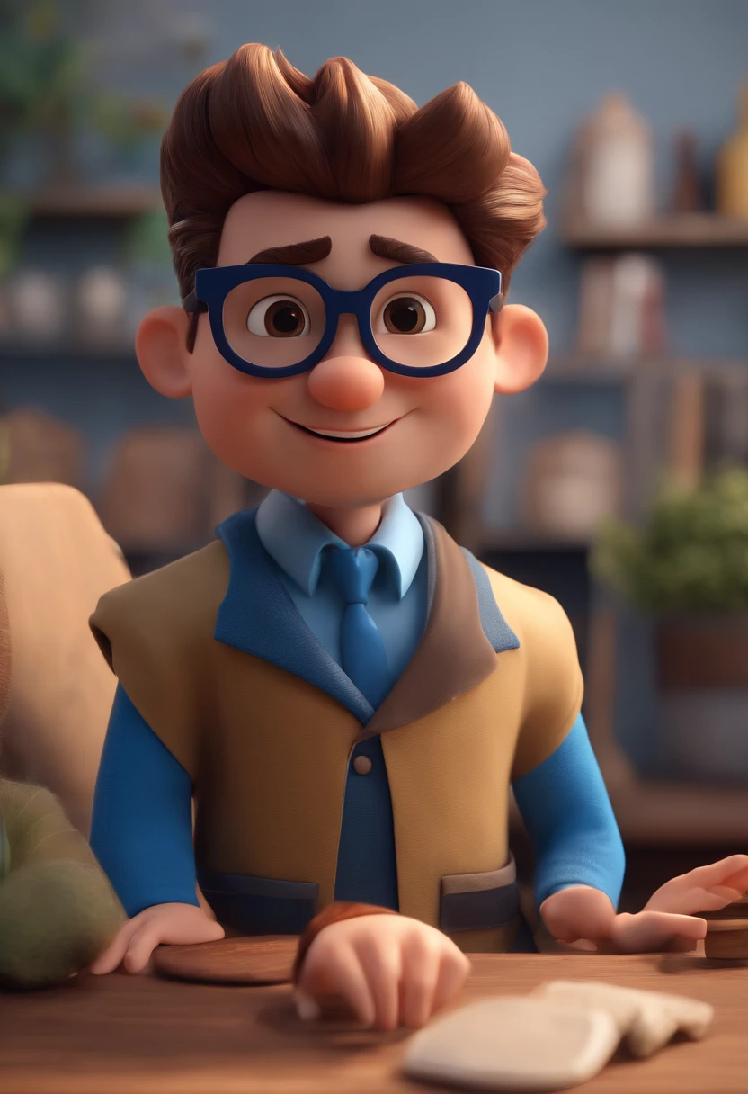 Cartoon character of a man with black glasses and a blue shirt, animation character, Caractere estilizado, animation style rendering, 3D estilizado, Arnold Maya render, 3 d render stylized, toon render keyshot, Personagem 3D, Personagem 3D, 3d rendering stylized, 3 d character render, personagem de desenho animado, Personagem de close up, Pose de personagem, (Estilo Pixar) (master part:1.2) (Bokeh) (best quality) (pele detalhada) (textura detalhada) (8k) (argila) (Cinematic lighting) (foco nítido