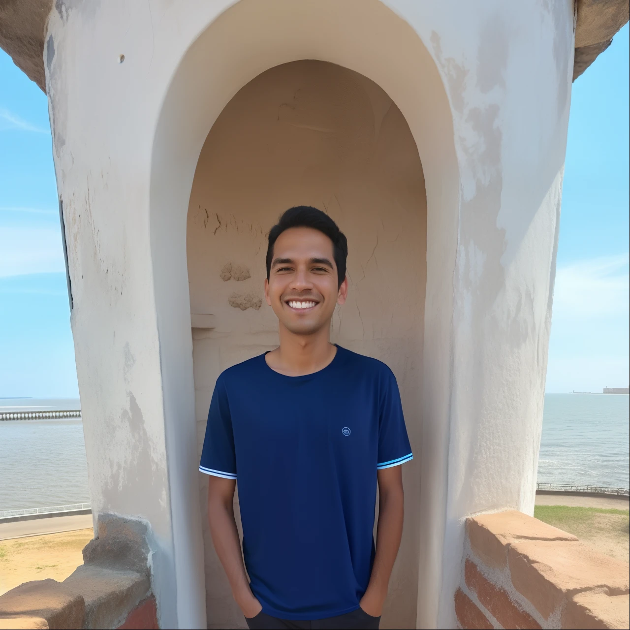 Disney Pixar 3D, Man standing near a fort, de camisa azul escuro