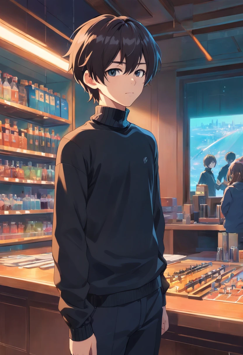 3D Kpop boy wears a black turtleneck costume pierced, Luxury living