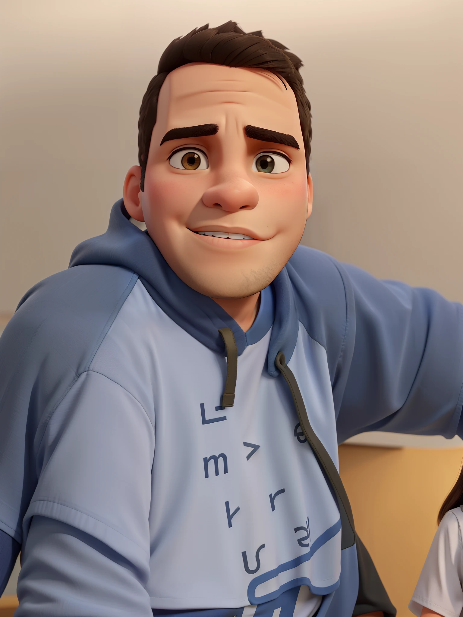 Menino com uma blusa cinza e olhando para camera com semblante serio