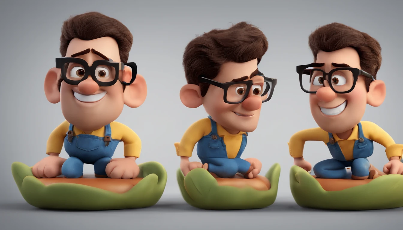 Cartoon character of a man with black glasses and a blue shirt, animation character, Caractere estilizado, animation style rendering, 3D estilizado, Arnold Maya render, 3 d render stylized, toon render keyshot, Personagem 3D, Personagem 3D, 3d rendering stylized, 3 d character render, personagem de desenho animado, Personagem de close up, Pose de personagem,  (Estilo Pixar) (master part:1.2) (Bokeh) (best quality) (pele detalhada) (textura detalhada) (8k) (argila) (Cinematic lighting) (foco nítido