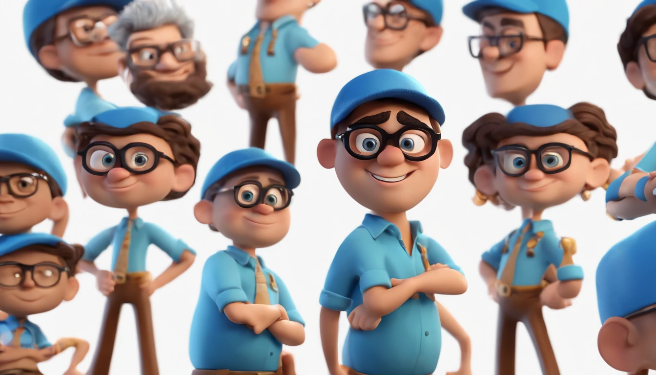 Cartoon character of a man with black glasses and a blue shirt, animation character, Caractere estilizado, animation style rendering, 3D estilizado, Arnold Maya render, 3 d render stylized, toon render keyshot, Personagem 3D, Personagem 3D, 3d rendering stylized, 3 d character render, personagem de desenho animado, Personagem de close up, Pose de personagem, (Estilo Pixar) (master part:1.2) (Bokeh) (best quality) (pele detalhada) (textura detalhada) (8k) (argila) (Cinematic lighting) (foco nítido