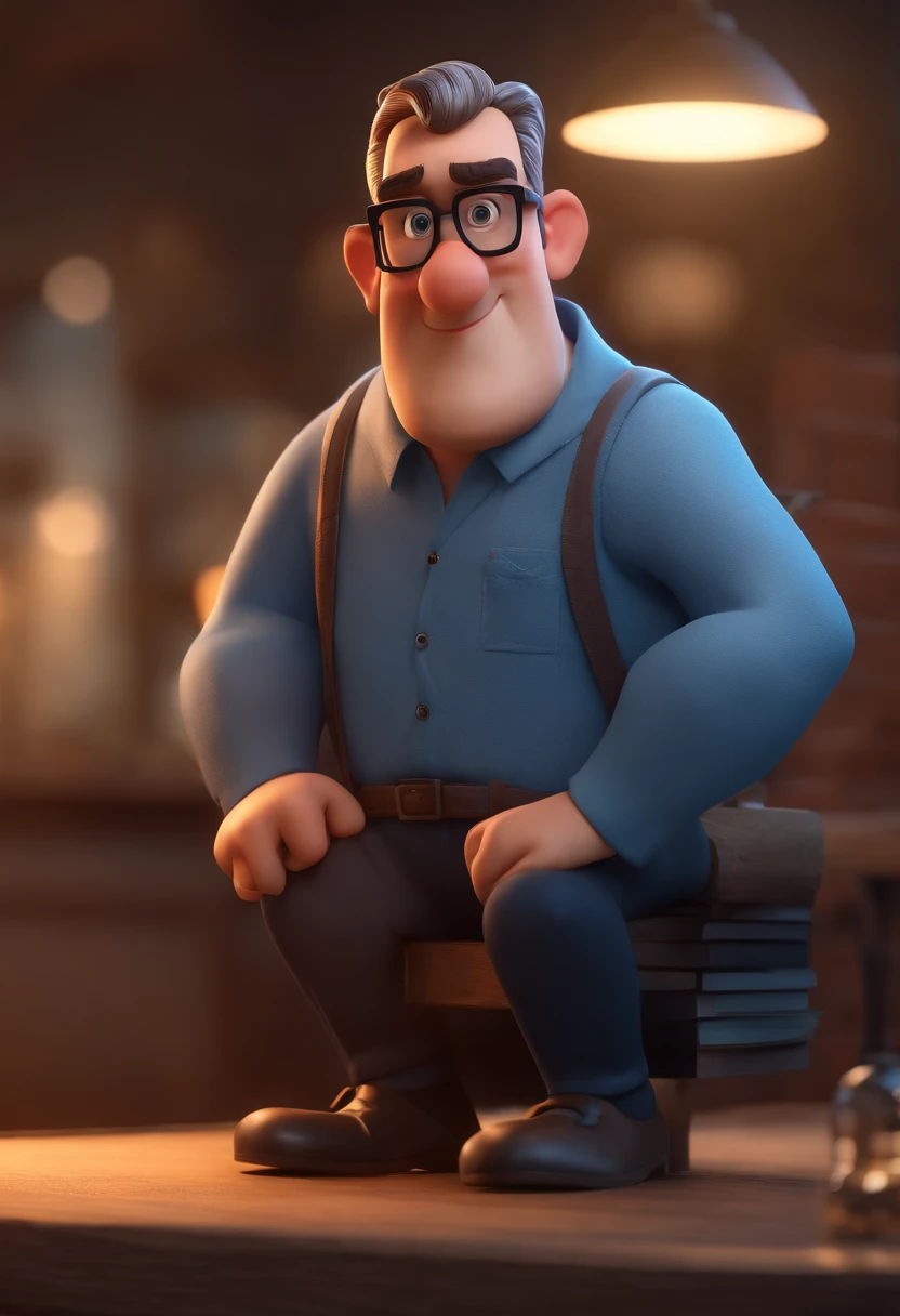 Cartoon character of a man with black glasses and a blue shirt, animation character, Caractere estilizado, animation style rendering, 3D estilizado, Arnold Maya render, 3 d render stylized, toon render keyshot, Personagem 3D, Personagem 3D, 3d rendering stylized, 3 d character render, personagem de desenho animado, Personagem de close up, Pose de personagem,  (Estilo Pixar) (master part:1.2) (Bokeh) (best quality) (pele detalhada) (textura detalhada) (8k) (argila) (Cinematic lighting) (foco nítido