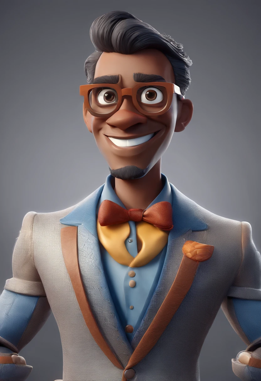 Cartoon character of a man with black glasses and a blue shirt, animation character, Caractere estilizado, animation style rendering, 3D estilizado, Arnold Maya render, 3 d render stylized, toon render keyshot, Personagem 3D, Personagem 3D, 3d rendering stylized, 3 d character render, personagem de desenho animado, Personagem de close up, Pose de personagem,  (Estilo Pixar) (master part:1.2) (Bokeh) (best quality) (pele detalhada) (textura detalhada) (8k) (argila) (Cinematic lighting) (foco nítido